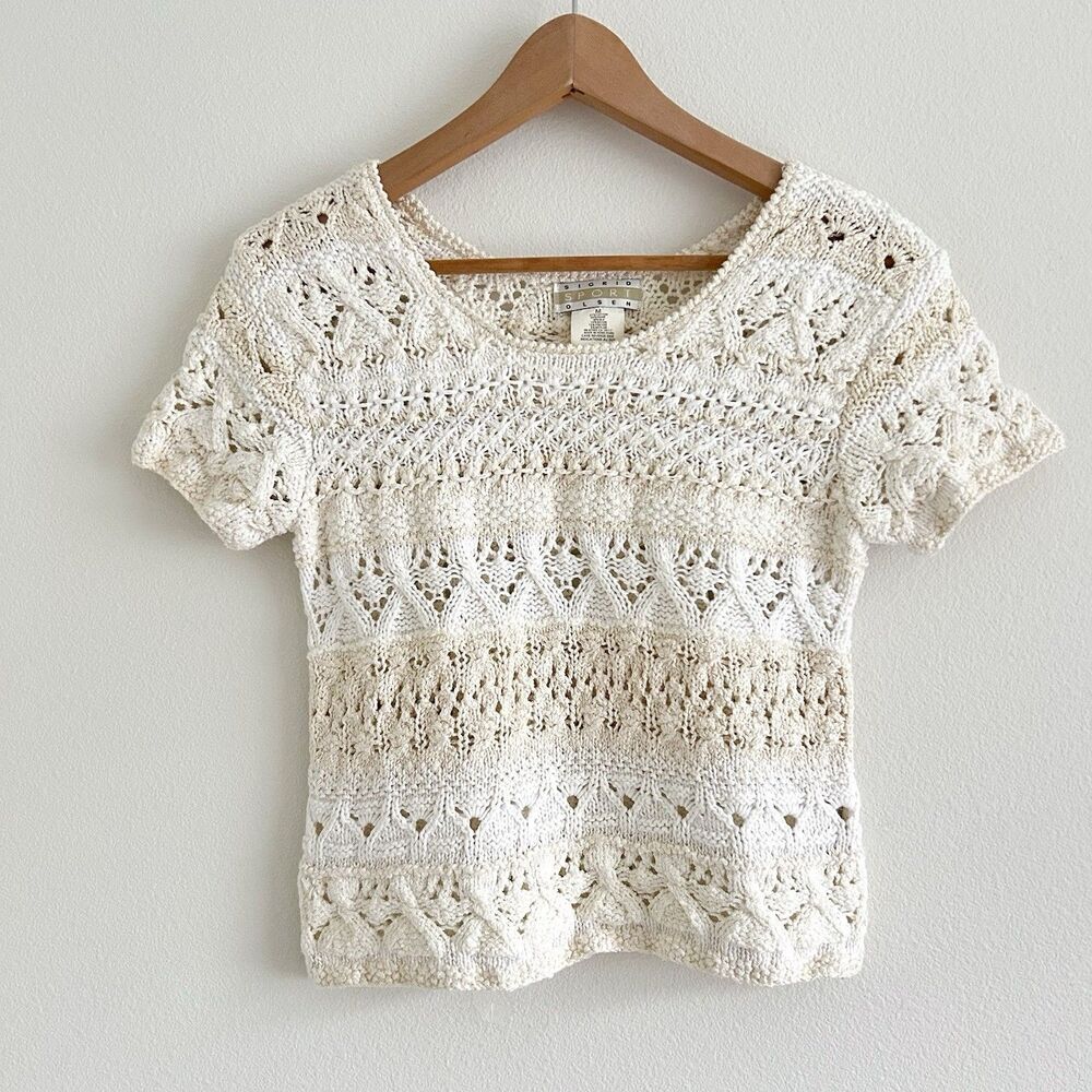Vintage 90s Sigrid Olsen Hand Knit Crochet Crop Top Size Medium